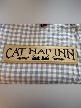 NWT 'Cat Nap Inn' Wooden Wall Sign - Cream with Black Lettering